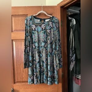 LOFT paisley long sleeve shift dress